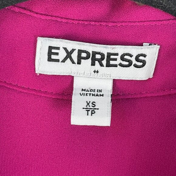 Express Shirt Womens XS Fuchsia Button Up Blouse Roll Tab Sleeve Top - Picture 3 of 7